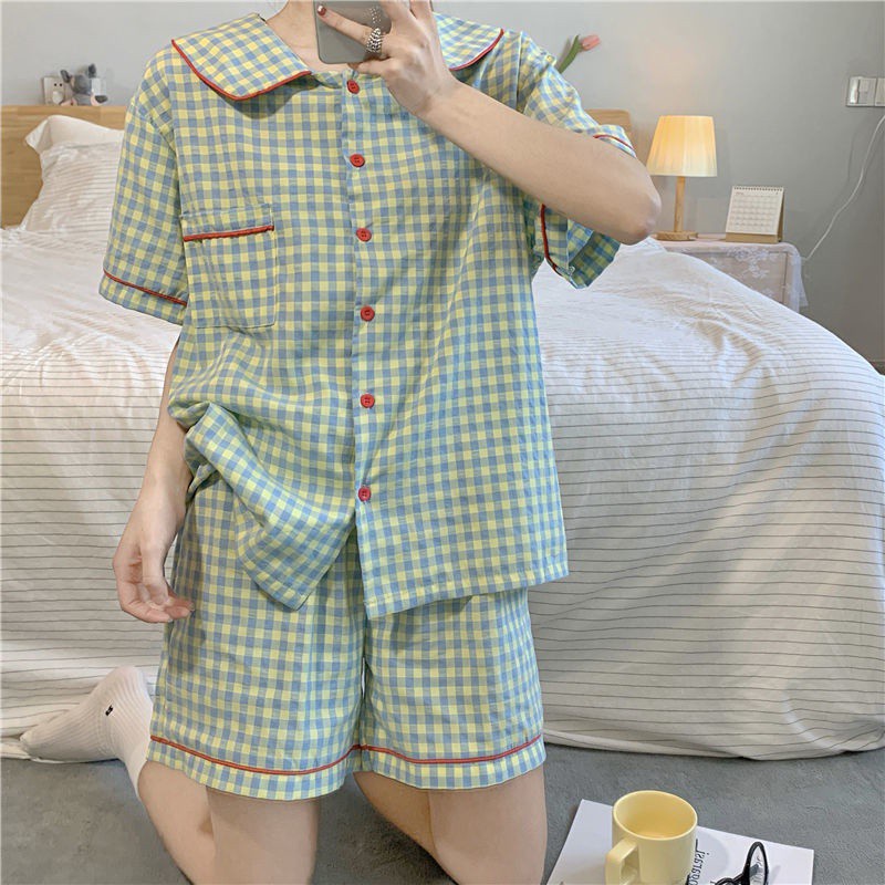 Bộ Đồ Ngủ Mùa Hè Họa Tiết Sọc Caro Đơn Giản Ngọt Ngào Mới Cho Nữ | BigBuy360 - bigbuy360.vn
