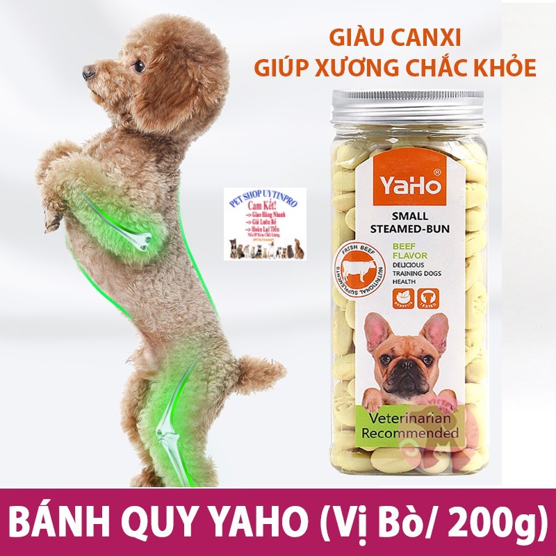 BÁNH QUY THƯỞNG CHO CÚN THÚ CƯNG Yaho Small Steamed-Bun Hộp 200g Vị bò Bổ sung canxi Tốt cho hệ tiêu hóa