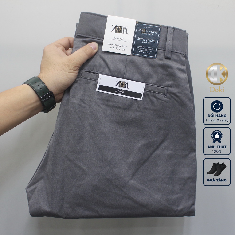 Quần Kaki Nam Màu Ghi KC-07, Quần kaki túi chéo dáng ôm đứng, chất vải co giãn thoáng mát - DOKI