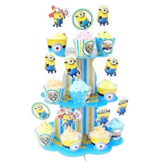 Tháp bánh 3 tầng , tem cắm + ly cupcake mẫu bé trai