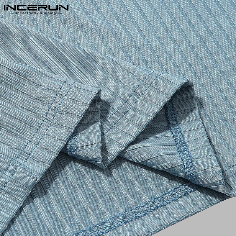 Bộ Quần Short + Áo INCERUN Tay Ngắn Kẻ Sọc Có Dây Rút Thời Trang Mùa Hè Cho Nam