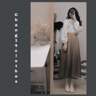 chân váy xếp ly dài loang