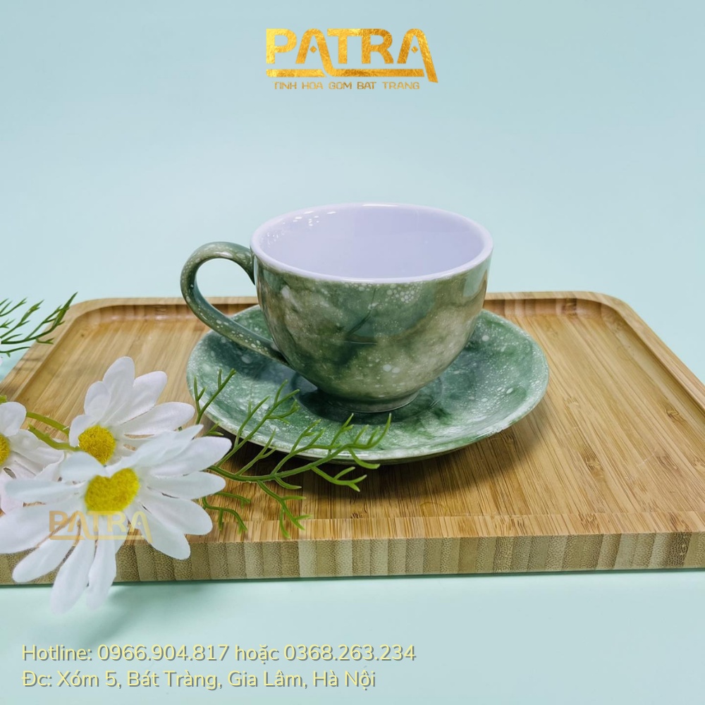 Cốc sứ, Ly sứ vân đá Bát Tràng - ly cà phê Cappuccino Nhật dung tích 220ml, nhiều màu lựa chọn