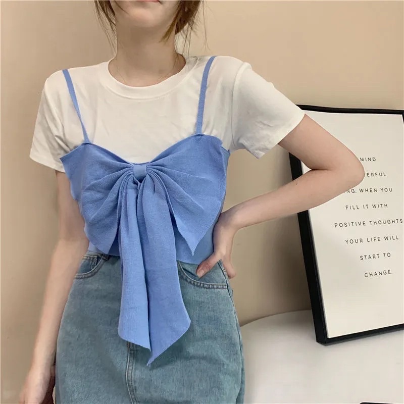 Áo Hai Dây Croptop Nơ To Nữ Màu Trắng, Xanh, Hồng Chất Mongtoghi Style Hàn Quốc Sexy Tiểu Thư Loại 1 Hàng Quảng Châu