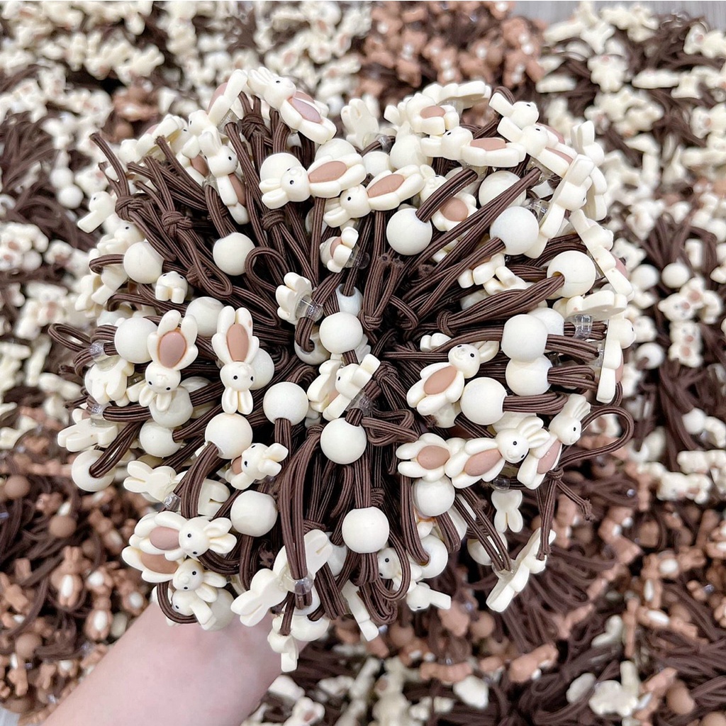 Bộ 5 dây buộc tóc, cột tóc cho bạn gái cute hot trend hình Gấu Teddy Thỏ trắng màu kẹo ngọt ngào- mix 2 màu