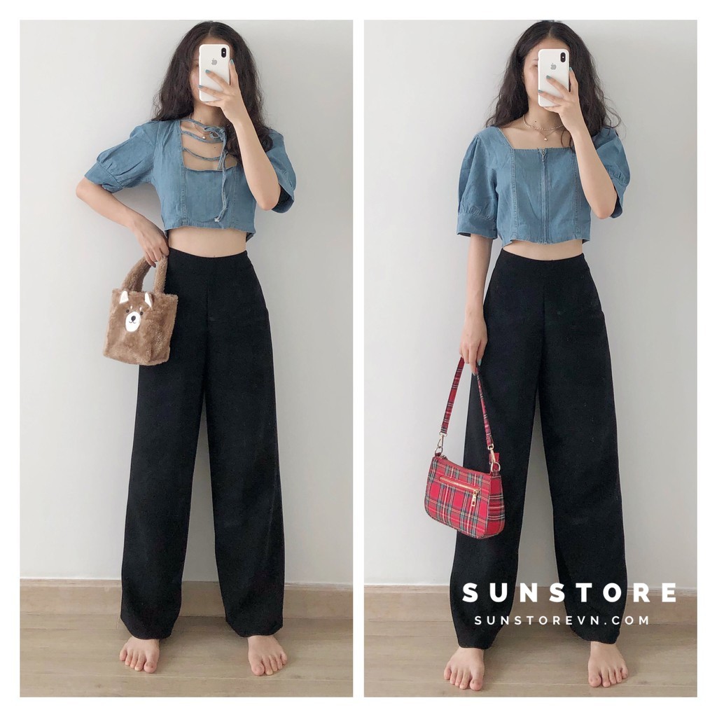 Quần ống rộng culottes suông dài chất dày lưng cao 2 màu đen be (Tất cả là hình thật).