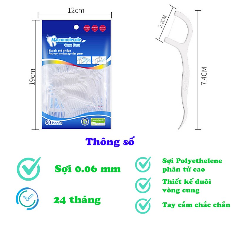 Tăm chỉ nha khoa gói 50 100 vệ sinh chăm sóc răng miệng Care Floss AH5