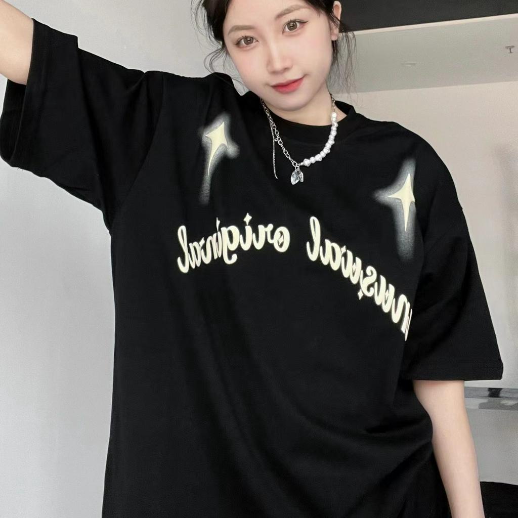 HIIXIIVI Áo Thun 100% cotton Tay Ngắn Cổ Tròn Thời Trang Mùa Hè Phong Cách Hàn Quốc Cho Nữ