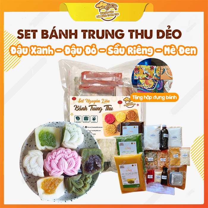 Set Nguyên Liệu Làm Bánh Trung Thu, Bánh Dẻo Nhân Đậu Xanh, Đậu Đỏ, Mè Đen, Sầu riêng, Trà Xanh