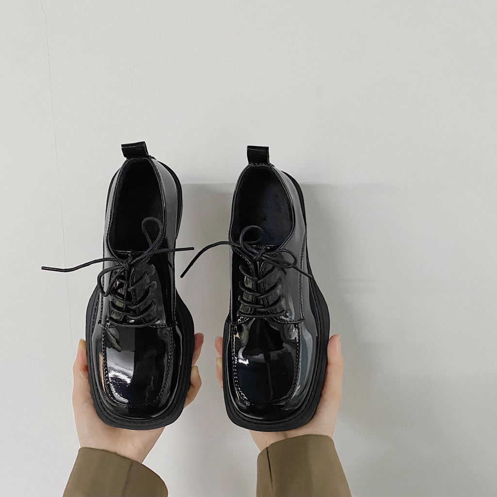 Giày Da Oxford Mũi Vuông Thắt Dây Thời Trang Cho Nữ