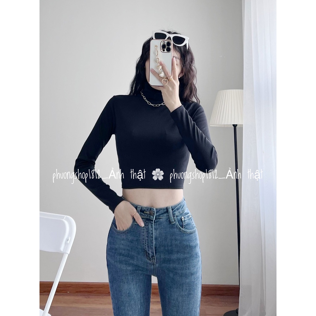 Áo Cổ lọ tay dài Croptop, Dáng Ôm, Cổ Cao 7 Phân Sang Chảnh, Chất GÂN Mịn Mát Co Giãn TỐT_PHƯỢNG SHOP1812