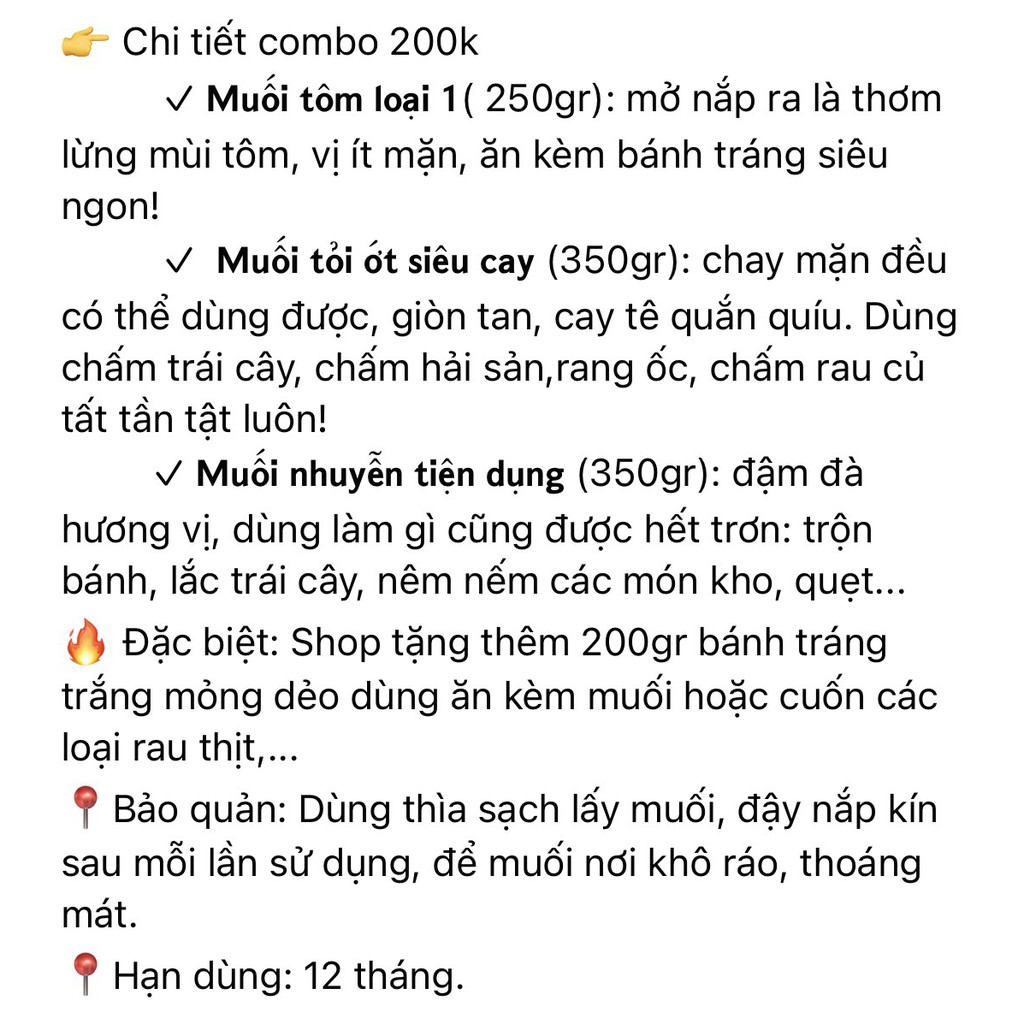 Combo 1: Muối nhuyễn, muối tỏi ớt siêu cay, muối tôm truyền thống tặng kèm bánh tráng Tây Ninh