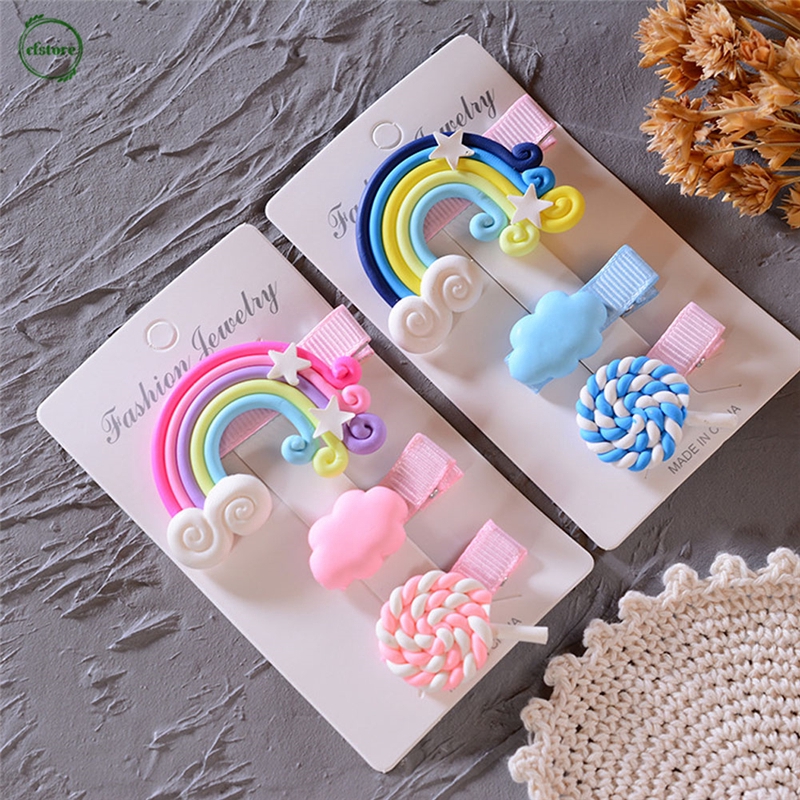 Bộ 3 Kẹp Tóc Hình Kẹo Mút Nhiều Màu Sắc Cho Bé Gái