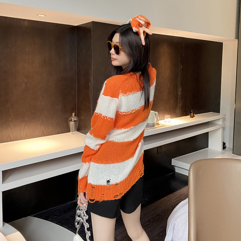 Áo Sweater Dệt Kim Tay Dài Dáng Rộng Thiết Kế Xinh Xắn Cho Nữ