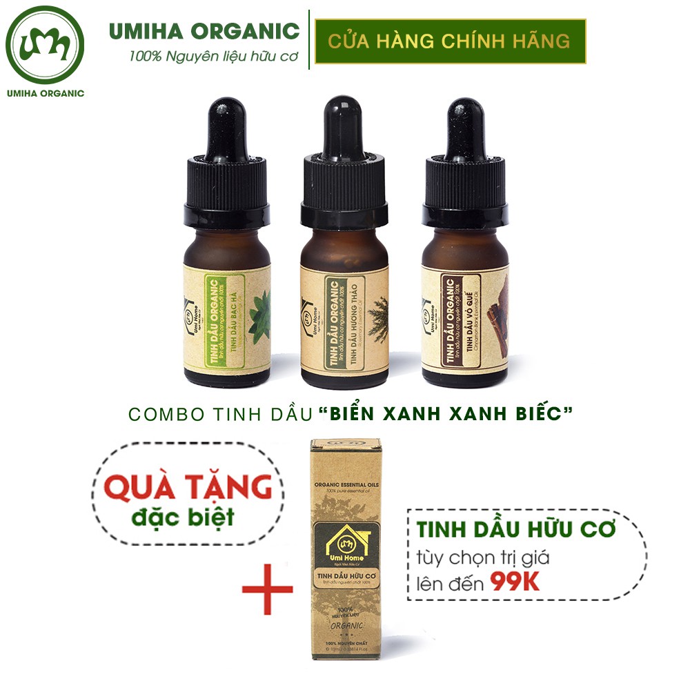 Combo 3 lọ Tinh Dầu UMIHA gồm - Hương Thảo, Vỏ Quế, Bạc Hà (10mlx3) - Hữu cơ nguyên chất