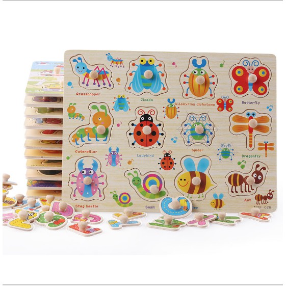 Đồ Chơi Xếp Ghép Hình Bảng Núm Gỗ Loại 22x30 Cm Nhiều Chủ Đề