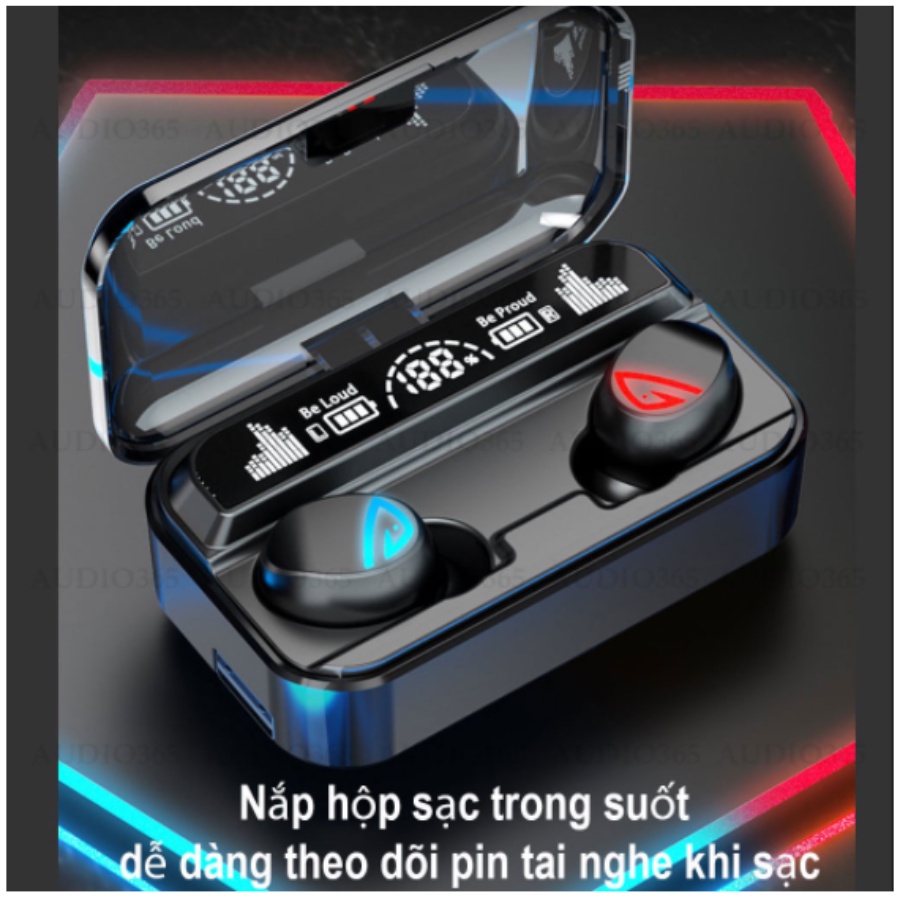 Tai nghe bluetooth S10 Pro V5.2 cao cấp, cảm ứng vân tay, hỗ trợ đàm thoại, nghe nhạc 10h, kiêm sạc dự phòng 3500mA