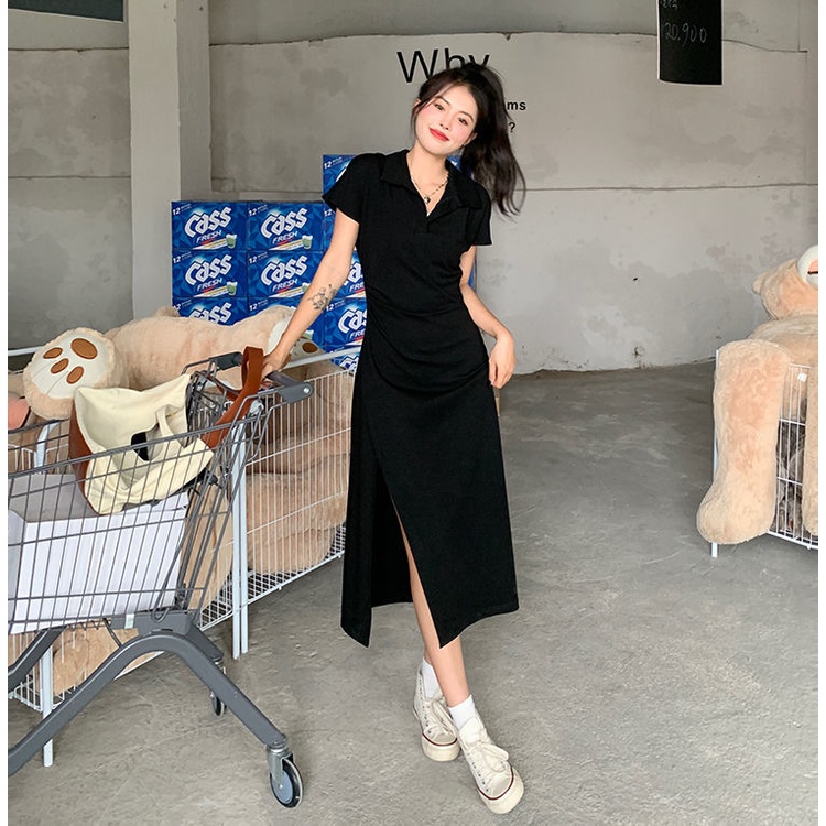 COZOK Đầm Tay Ngắn Cổ POLO Thiết Kế Xẻ Tà Form Ôm Tôn Dáng Quyến Rũ