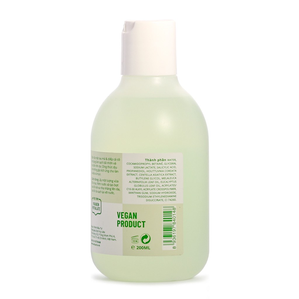 [Mã FMCGMALL -8% đơn 250K] Sữa rửa mặt Rau má & Diếp cá herbario 200ml sạch mụn thuần chay | BigBuy360 - bigbuy360.vn