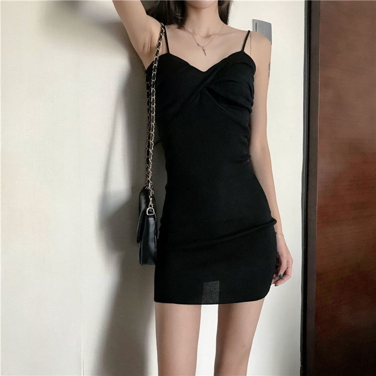 Jiashucheng Tea Break Đầm Hai Dây Màu Đỏ Phong Cách Hepburn Pháp Thời Trang Mùa Hè Cho Nữ