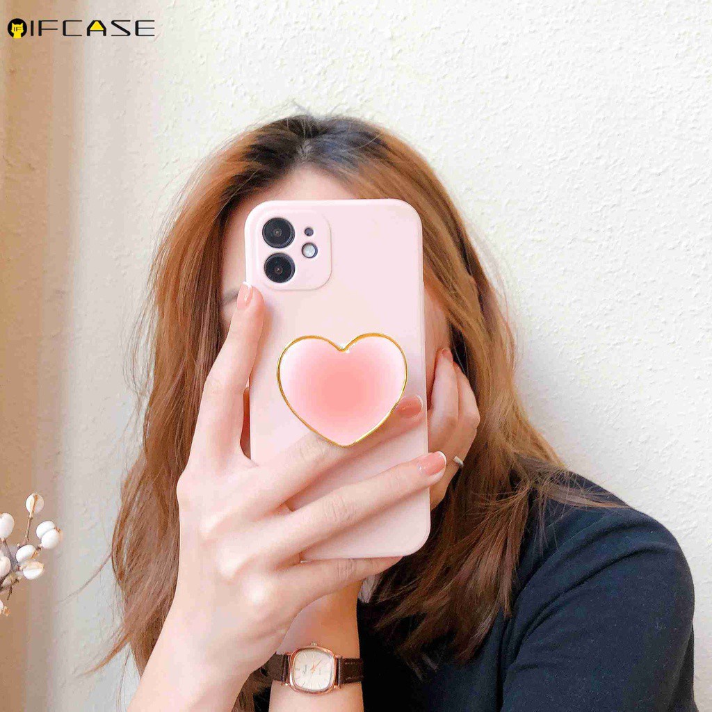 Ốp điện thoại màu hồng/tím có nút đỡ hình trái tim gradient cho iPhone 12 Mini 12 11 Pro Max XS Max XR 7 8 6 6s Plus