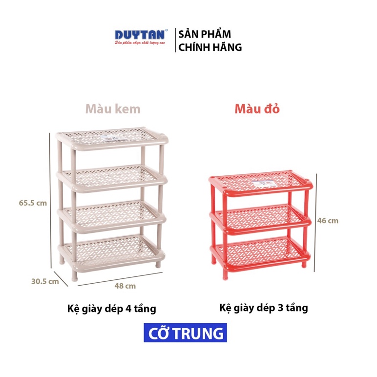 Kệ giày dép nhựa dày dặn Duy Tân các cỡ trung/ lớn 3 tầng hoặc 4 tầng màu đỏ, màu bã đậu, màu kem
