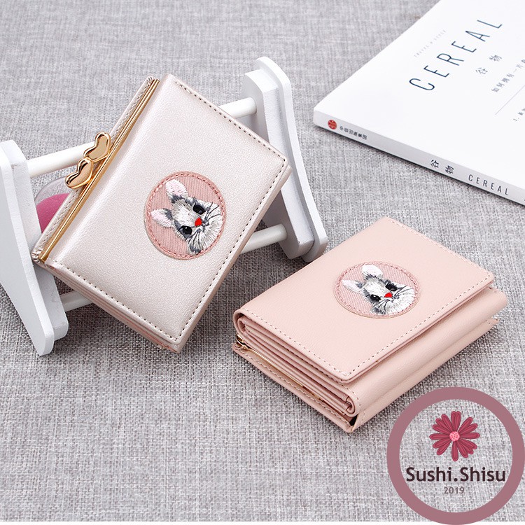 Ví nữ cầm tay mini, Ví nữ ngắn cầm tay chất liệu da PU Quảng Châu hoạ tiết dễ thương cho nữ SS1