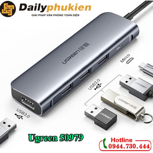 Bộ chia USB type C sang 4 cổng USB 3.0 Ugreen 50979