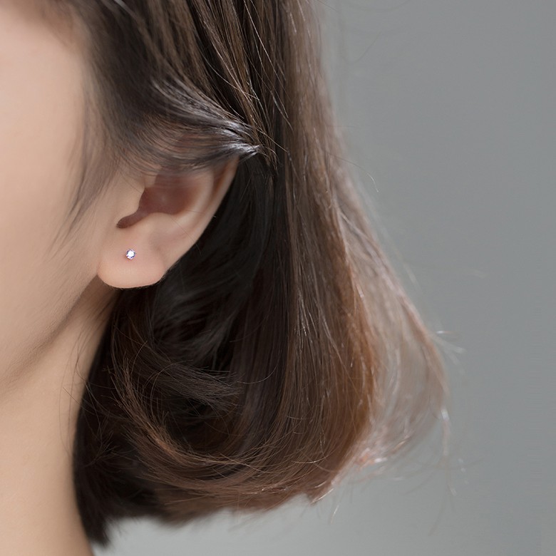 Khuyên tai bông tai nữ bạc s925 nhỏ xỏ mini đầu tròn đính đá pha lê lấp lánh nhiều màu Cá jewelry