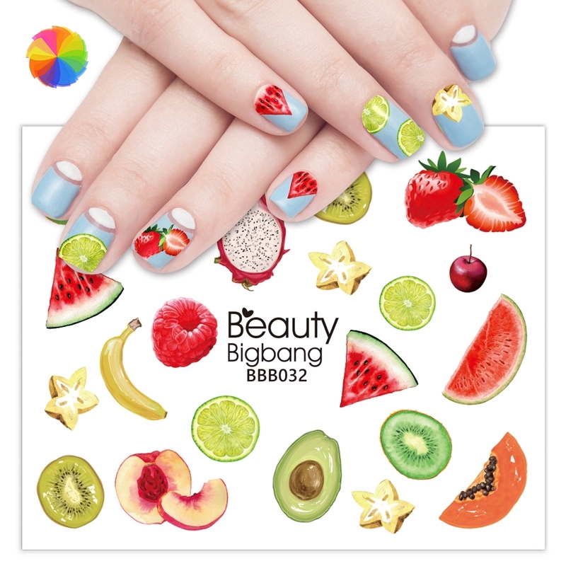 Tấm nhãn dán chuyển nước trang trí móng BeautyBigBang họa tiết trái cây/hoa/xương rồng/tiên cá