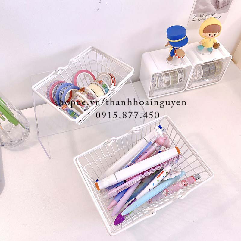 Rổ sắt màu trắng có tay cầm xinh xắn tiểu thư ( Giỏ rổ đi picnic xinh xắn )