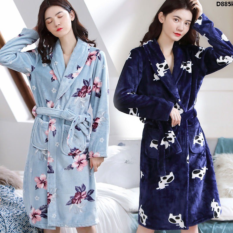 Áo choàng ngủ dáng dài chất liệu nỉ thời trang thu đông cho nữ | BigBuy360 - bigbuy360.vn