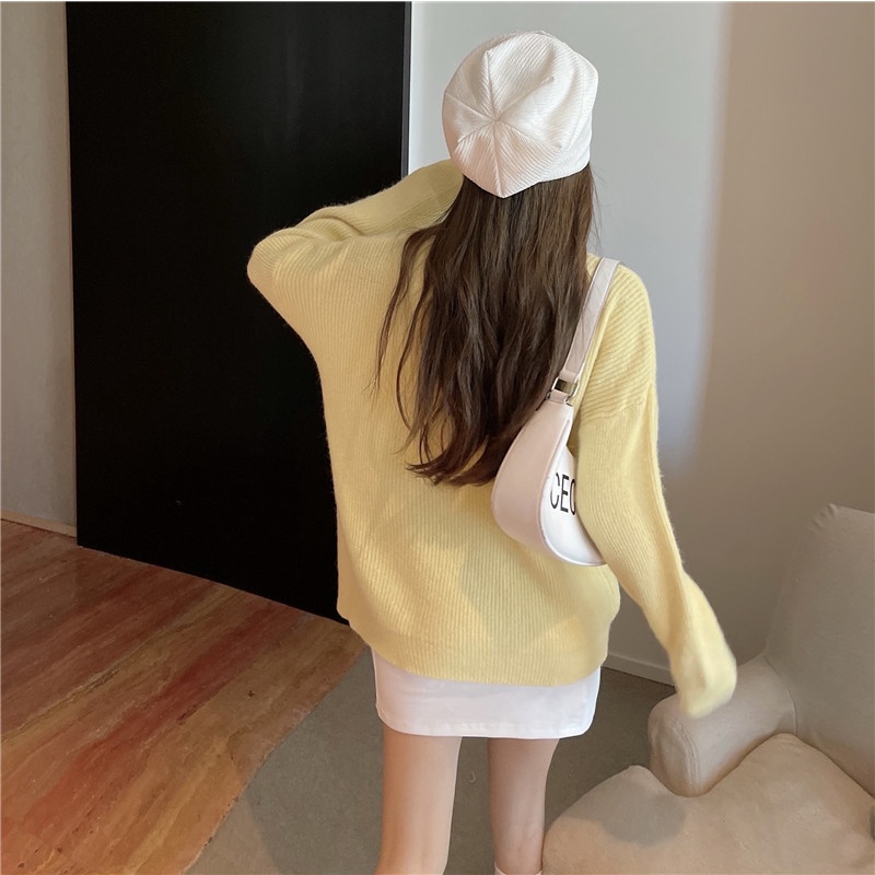 Áo sweater ZHELIHANGFEI tay dài dáng rộng xẻ tà phong cách sang trọng