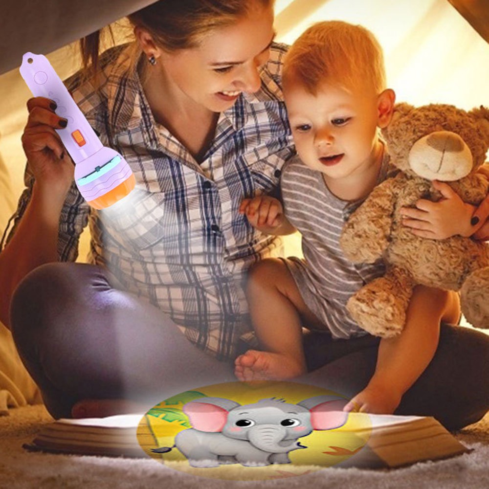 Đồ chơi Đèn pin chiếu hình 3D cho bé 3 tấm chiếu 24 hình, đèn pin kể chuyện cho bé chất liệu nhựa ABS an toàn