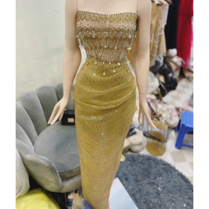 ĐẦM DẠ HỘI CÚP NGỰC KẾT TUA RUA FULL SIZE S/M/L/XL