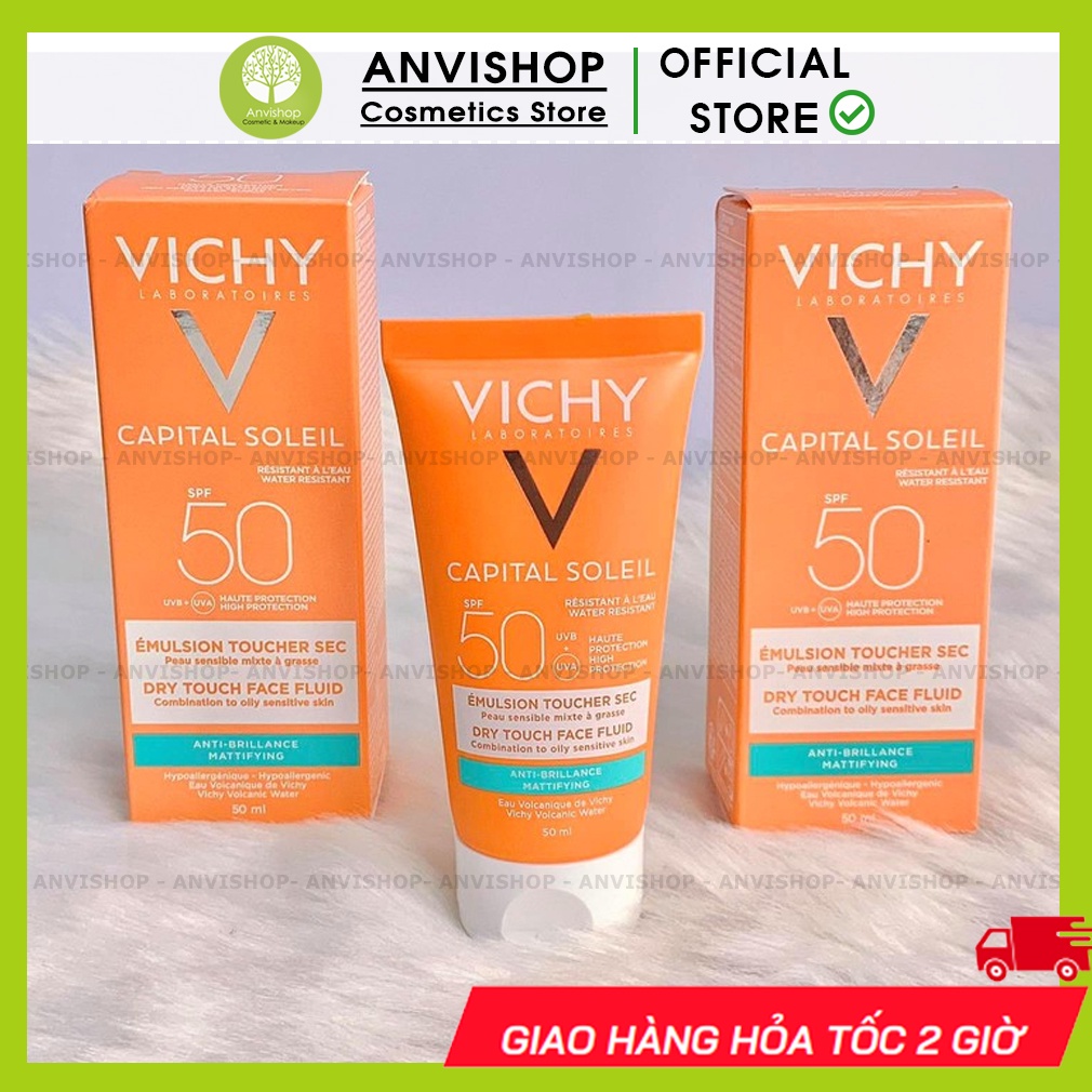 Kem Chống Nắng Vichy Emulsion Dành Cho Da Dầu Mụn Không Gây Nhờn Rít Không Màu SPF50 (50ml) Nội Địa Pháp