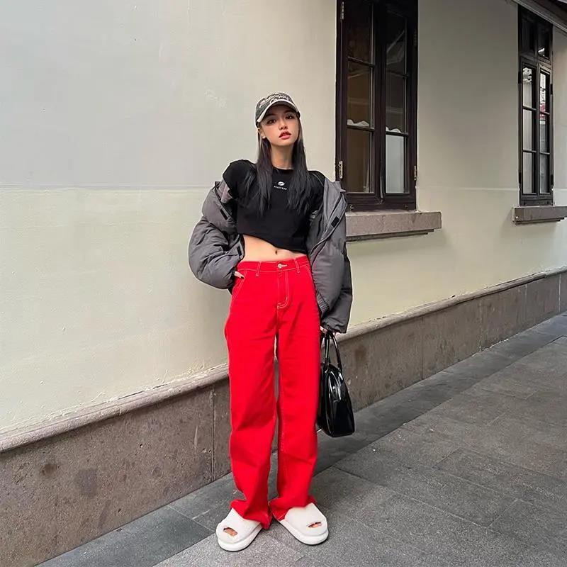Quần denim ống rộng dáng suông phong cách xuân thu thời trang 2022 cho nữ 64E2