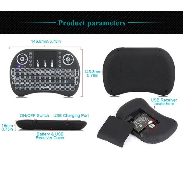 Bàn phím không dây cầm tay QWERTY có bàn di chuột cho TV BOX Android | BigBuy360 - bigbuy360.vn