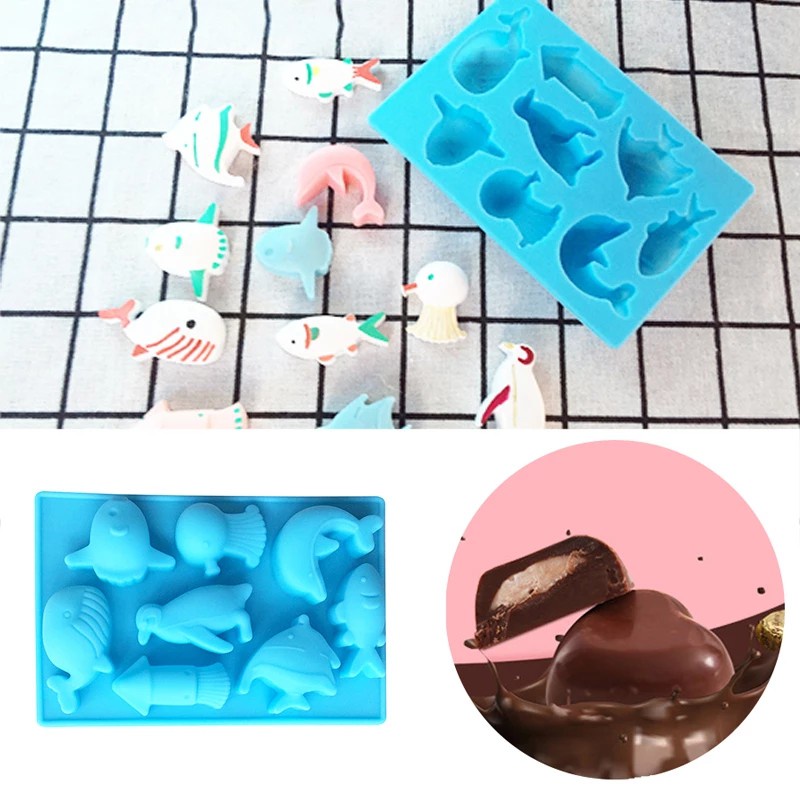 Khuôn silicone làm bánh tạo hình 8 con cá heo đại dương dễ thương