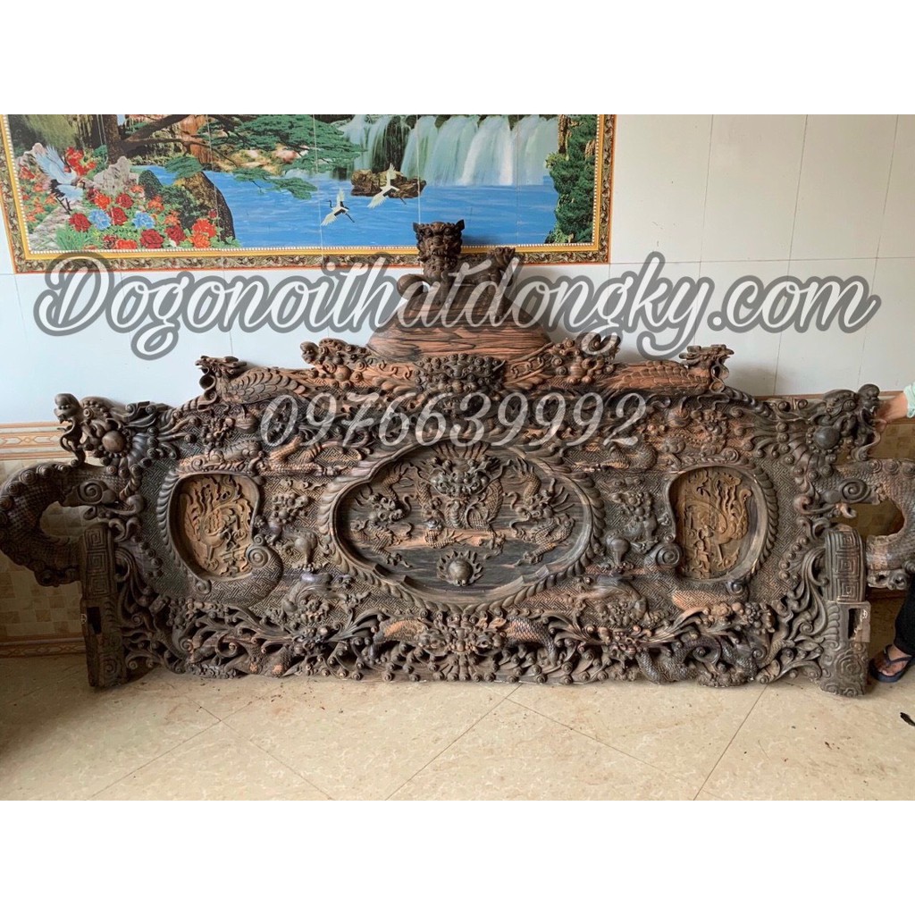Bộ bàn ghế phòng khách rồng đỉnh gỗ mun
