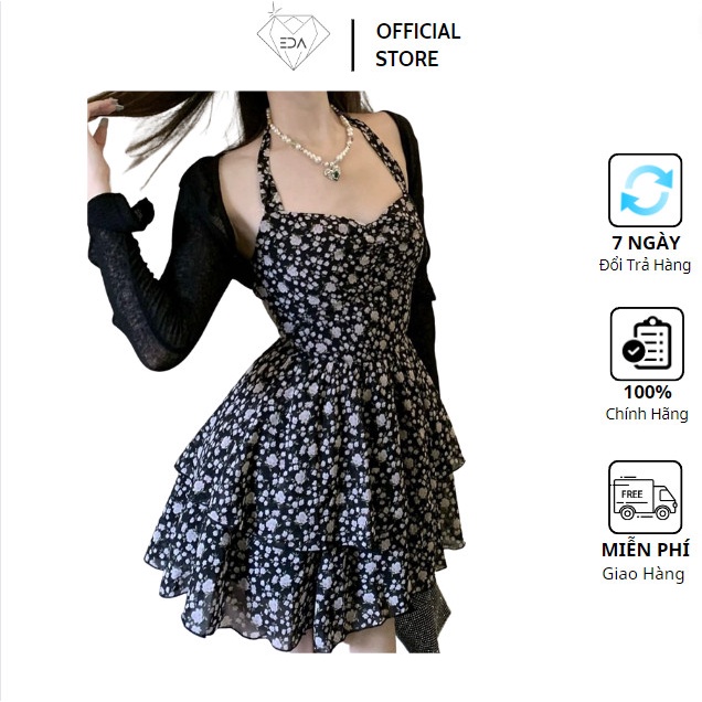 Váy nữ hoa nhí vintage hàn quốc , Đầm nữ Thiết Kế thắt lưng dáng xòe nhún bèo tinh tế - HN01
