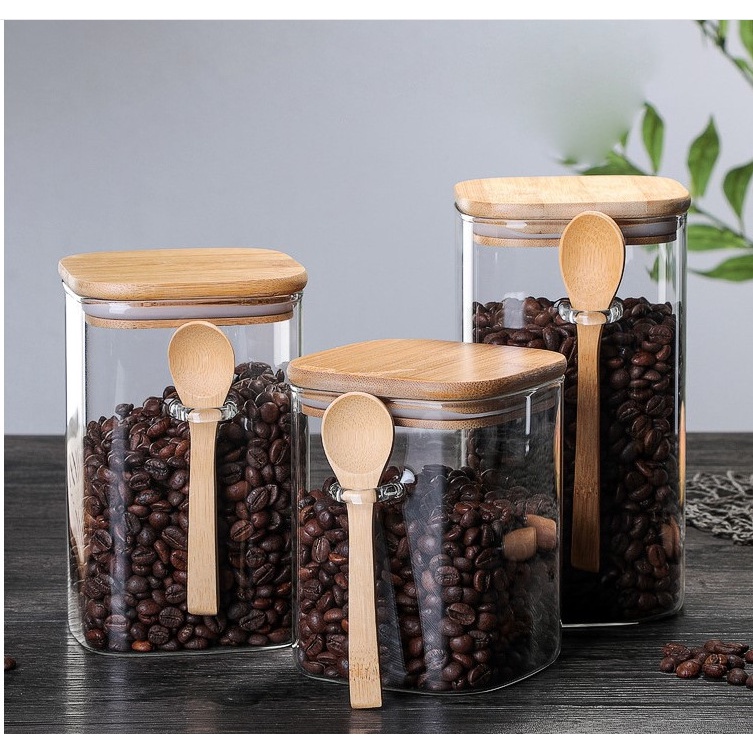 Hũ Thủy Tinh Vuông Có Nắp Đậy Kín Và Muỗng Đi Kèm Cao Cấp GAGI GH23, Thủy Tinh Borosilicat Hiện Đại Và Tinh Tế