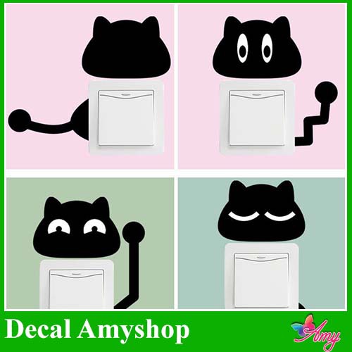 Decal dán tường 10 hình dán công tắc mèo đen 10 kiểu - MSP DKN028