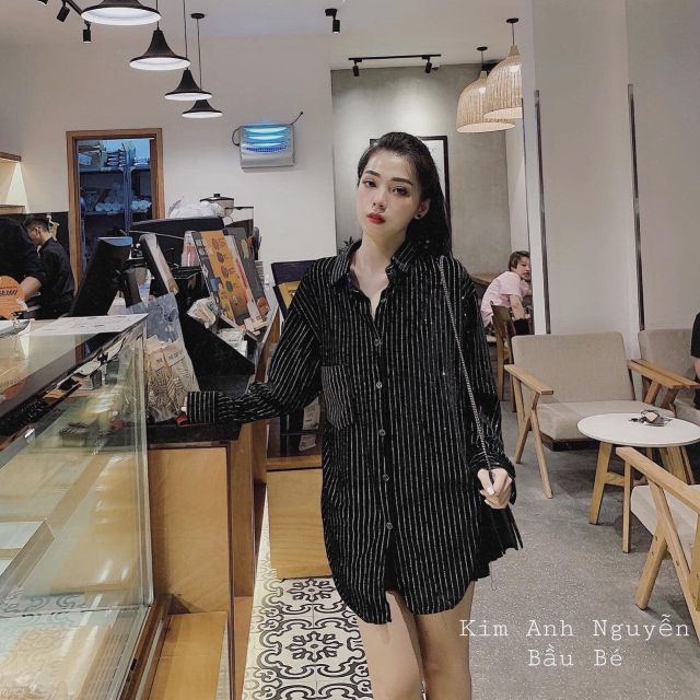 Áo sơmi nhung sọc kim tuyến hàng QCL1
