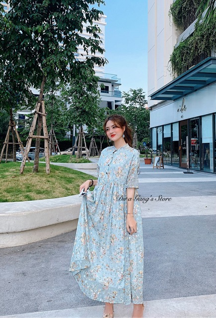 [Free ship] Đầm Dáng Suông Đầm maxi voan hoa thêu xanh Dưa Gang store DMH01 bánh bèo siêu dễ thương bầu bí bon chen thoá | BigBuy360 - bigbuy360.vn
