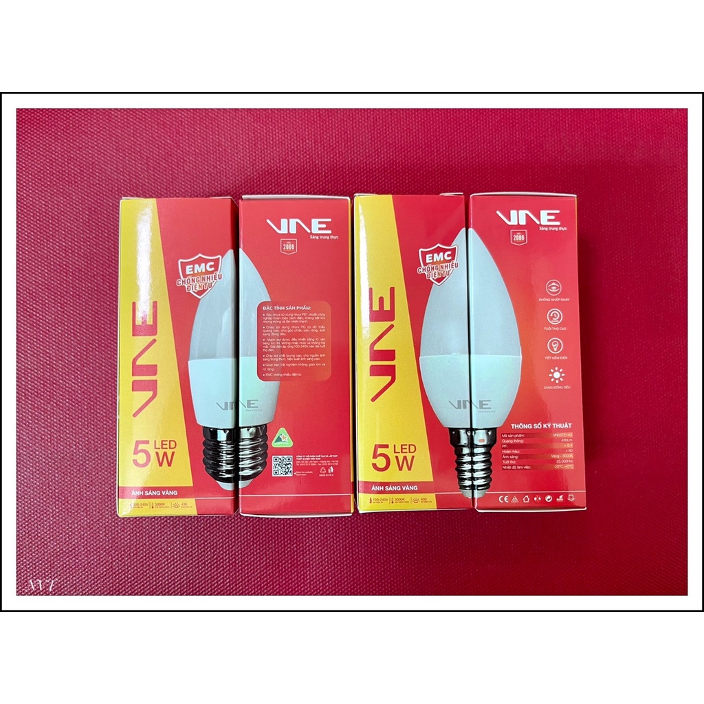 Bóng đèn LED nến VNE 5W quả nhót đuôi E14 E27 tích kiệm điện năng ánh sáng trắng/vàng