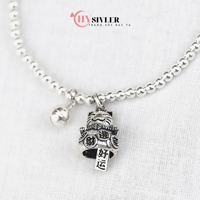 Lắc tay bi mèo thần tài may mắn bạc ta vòng tay nữ bạc thật giá rẻ