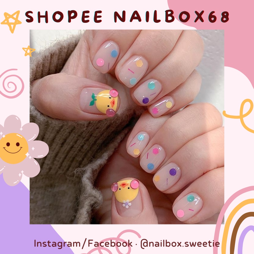 Nailbox - Móng úp thiết kế - Vàng vẽ hoạt hình mix kim tuyến