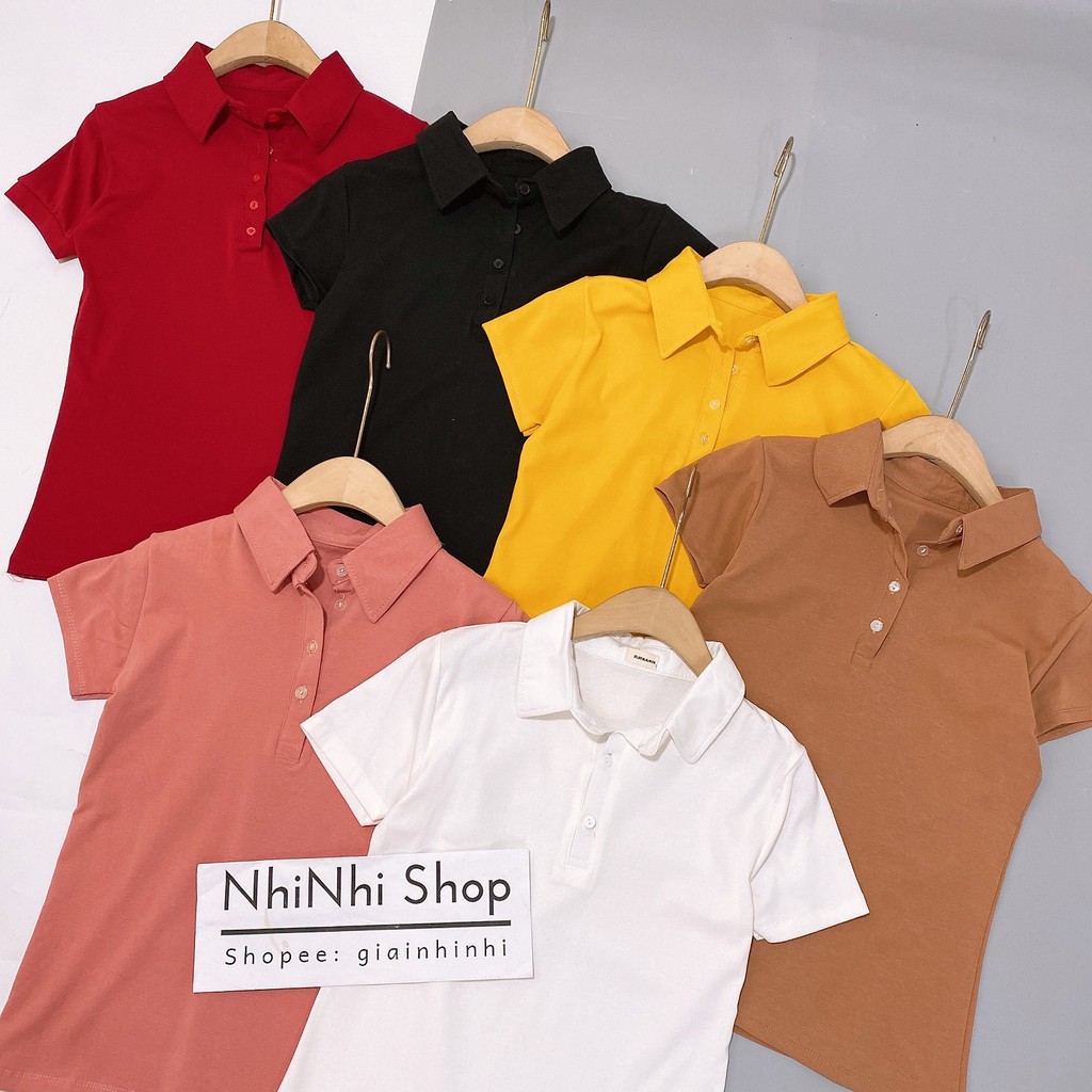 Áo phông cổ bẻ trơn đẹp, Áo thun ngắn tay dáng ôm vải cotton co giãn AT1178 - NhiNhiShop