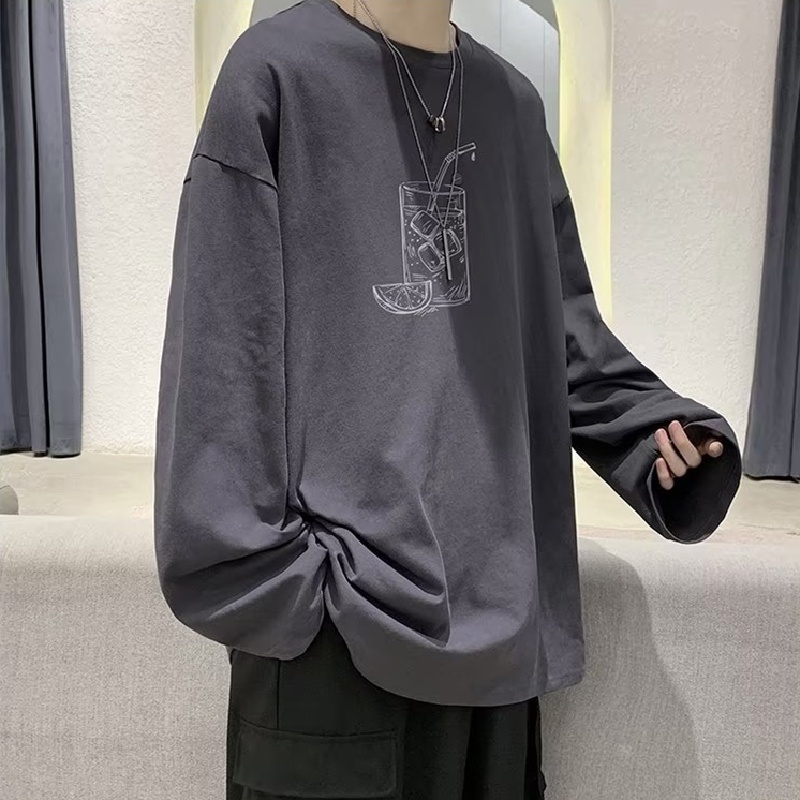 Áo Thun Tay Dài Cổ Tròn Dáng Rộng In Họa Tiết Thời Trang Cho Nam Size M-5XL